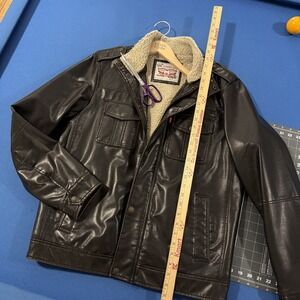 Levi's Faux Leather Sherpa Lined Jacket Mens M Brown Trucker / Bomber Y2K